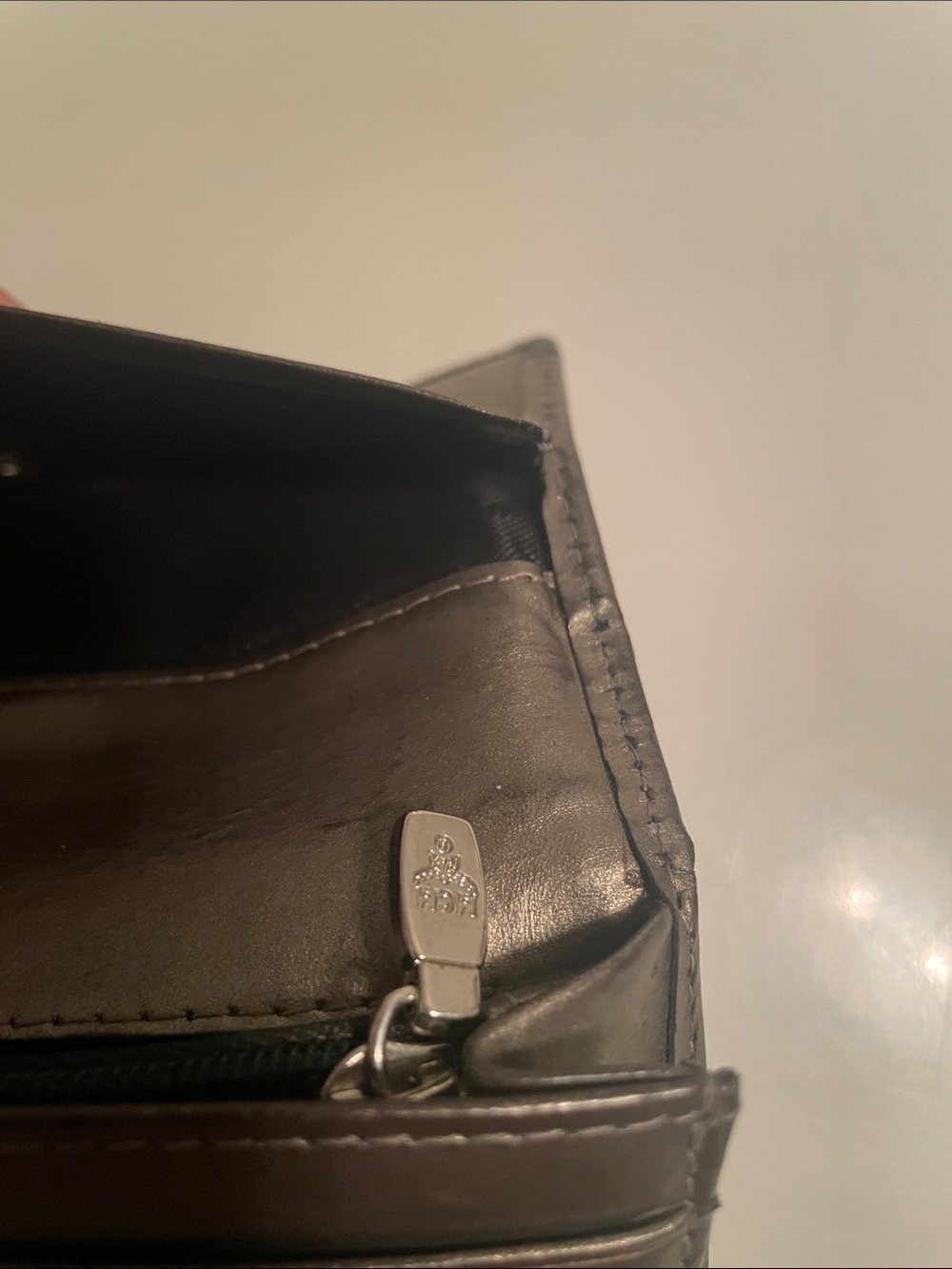 MCM Black Trifold Wallet with Metallic Brown, Gold & Blue Stripes - Picture 10 of 11